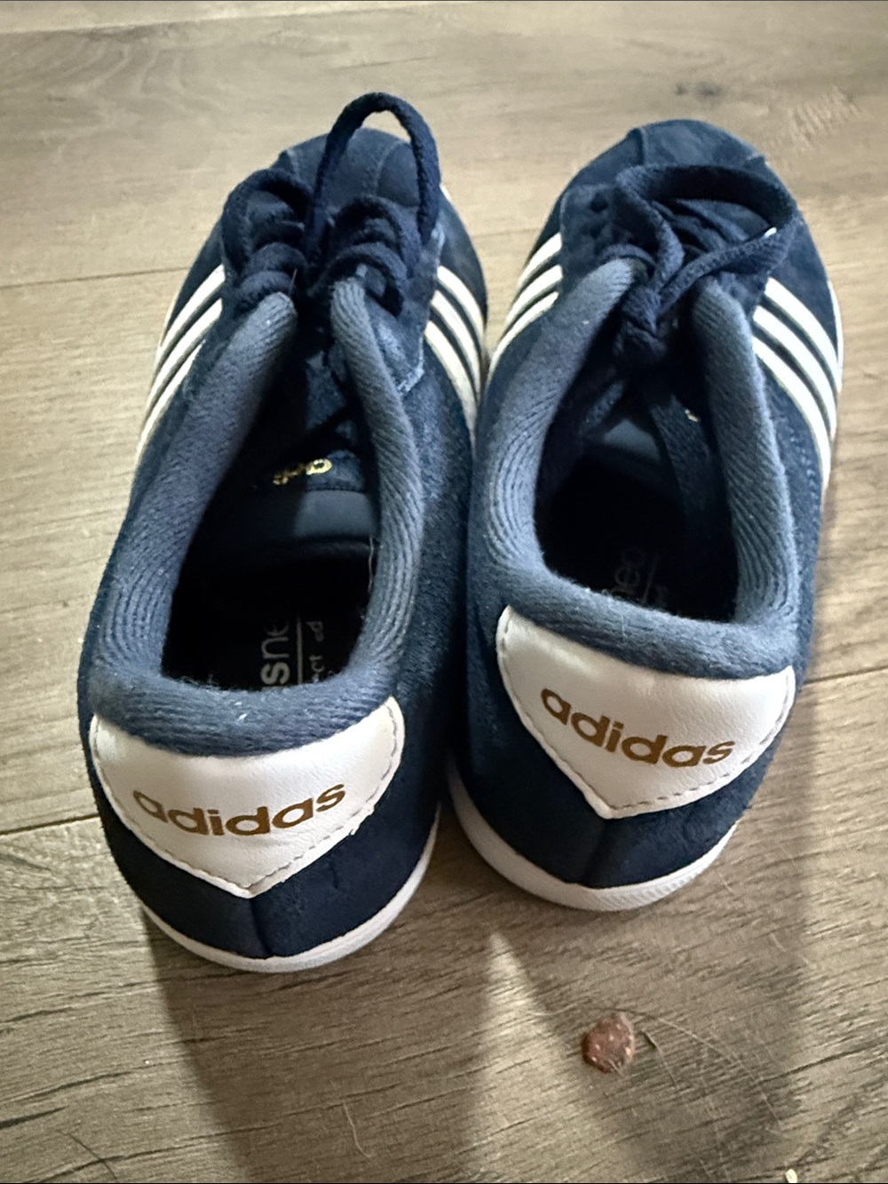 Women's Navy Suede Lace-Up Sneakers with White Stripes - Picture 3 of 5